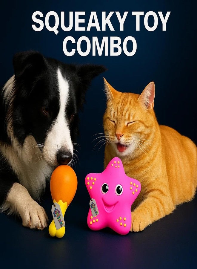 Western Era Starfish & Chicken Leg Squeaky Dog Toy Combo | Fun Cartoon Design | Chew Toys for Dogs & Puppies | Pet Teething, Tug, Fetch, Interactive Indoor Outdoor Play | Funny Squeak Toy Set for Dogs - Image 2